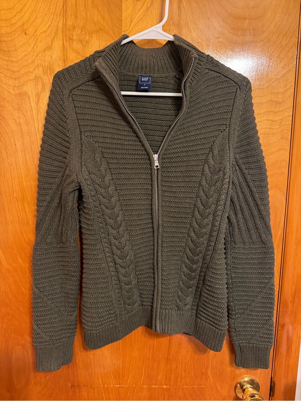 GAP Olive Green Cable-Knit Full-Zip Cardigan